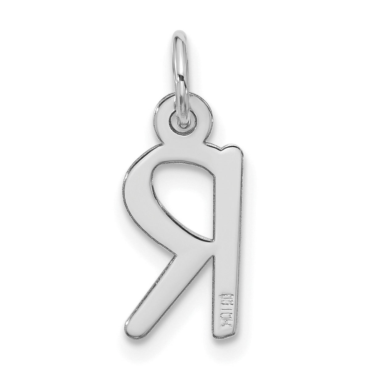 10k White Gold Initial R Pendant Charm, Block Letter Design, Polished Finish