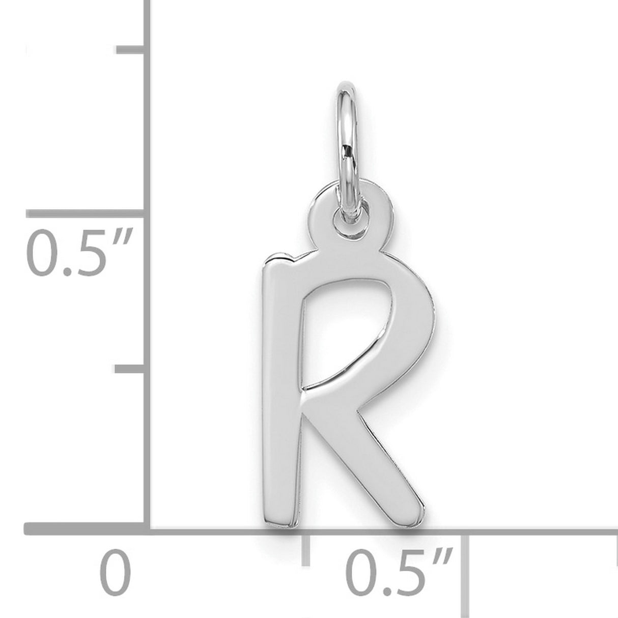 10k White Gold Initial R Pendant Charm, Block Letter Design, Polished Finish