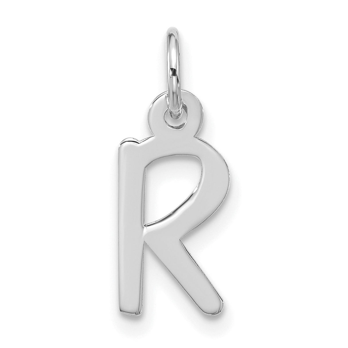 10k White Gold Initial R Pendant Charm, Block Letter Design, Polished Finish