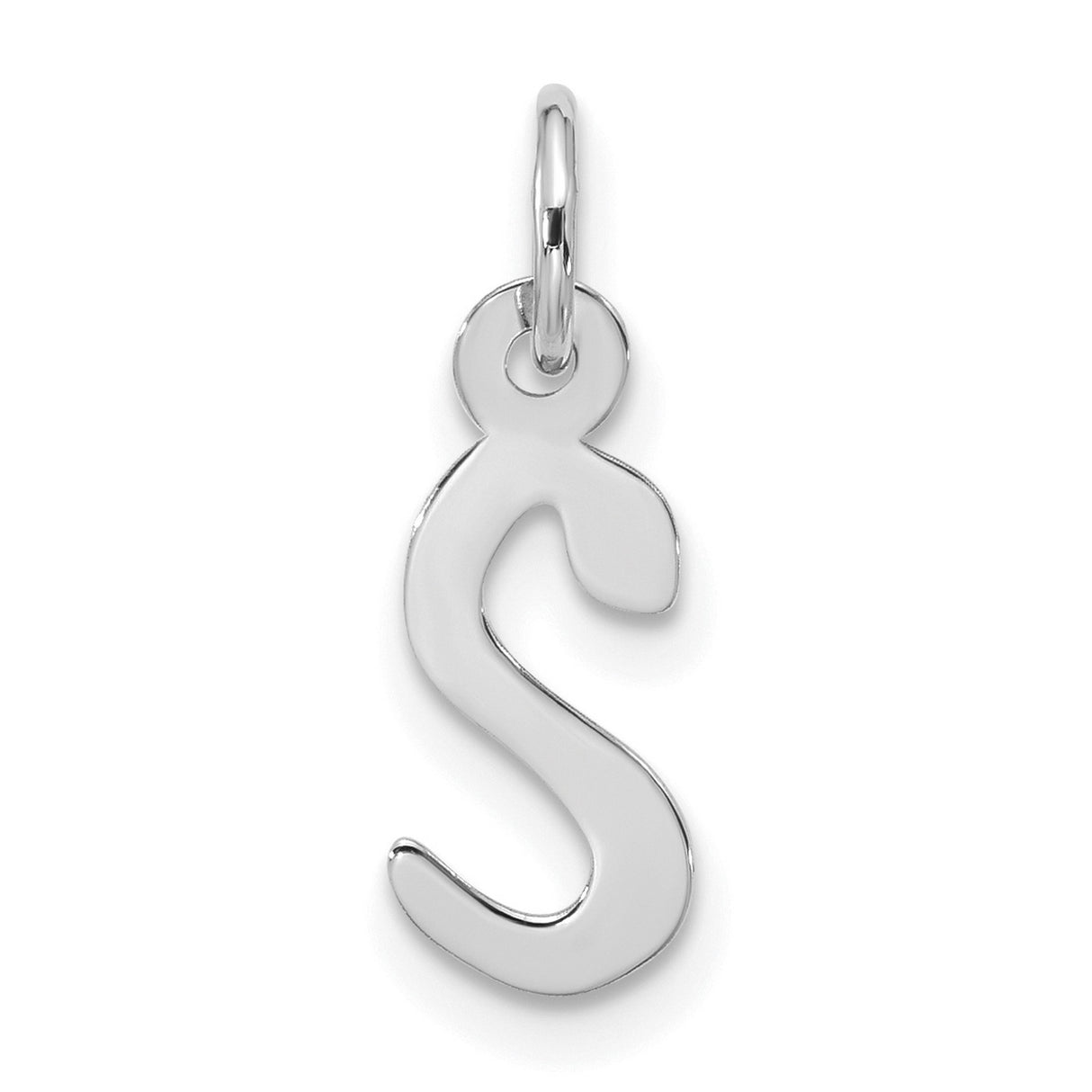 10k White Gold Initial S Pendant, Script Letter Charm, Polished Monogram Jewelry for Women