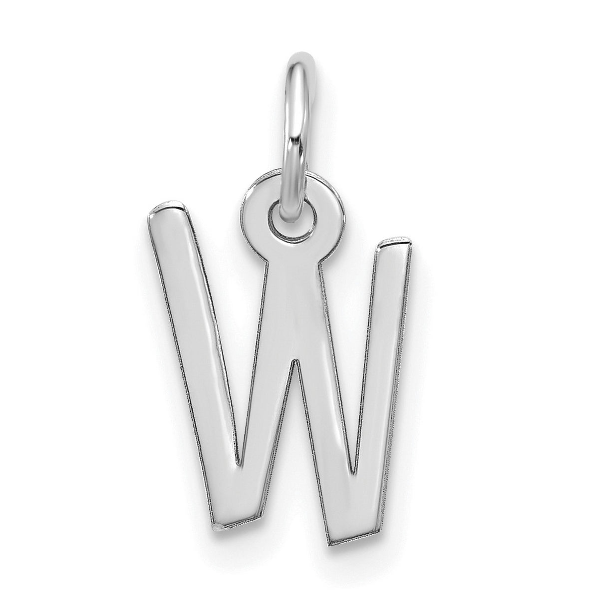 10k White Gold Initial W Pendant, Modern Block Letter Charm for Women