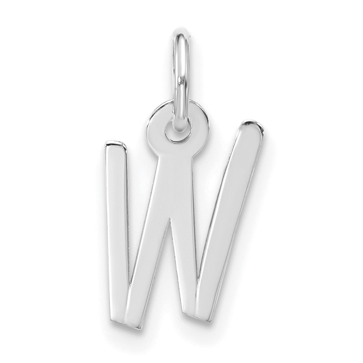 10k White Gold Initial W Pendant, Modern Block Letter Charm for Women