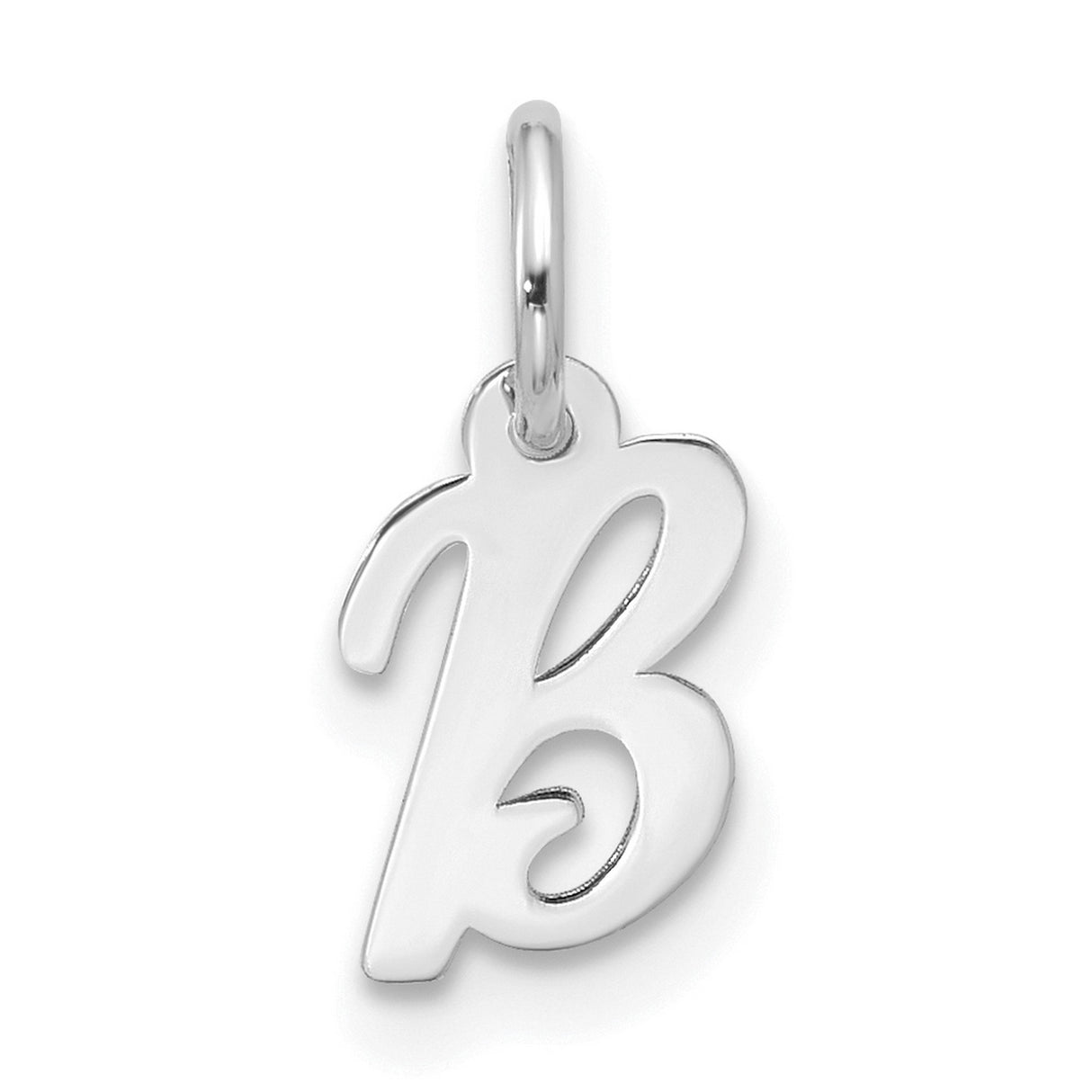 10k White Gold Script Initial B Pendant Charm, Cursive Letter Monogram Jewelry for Women