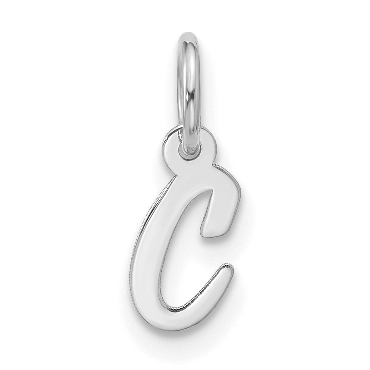 10k White Gold Letter C Script Pendant Charm, Cursive Initial Design for Women or Unisex Wear