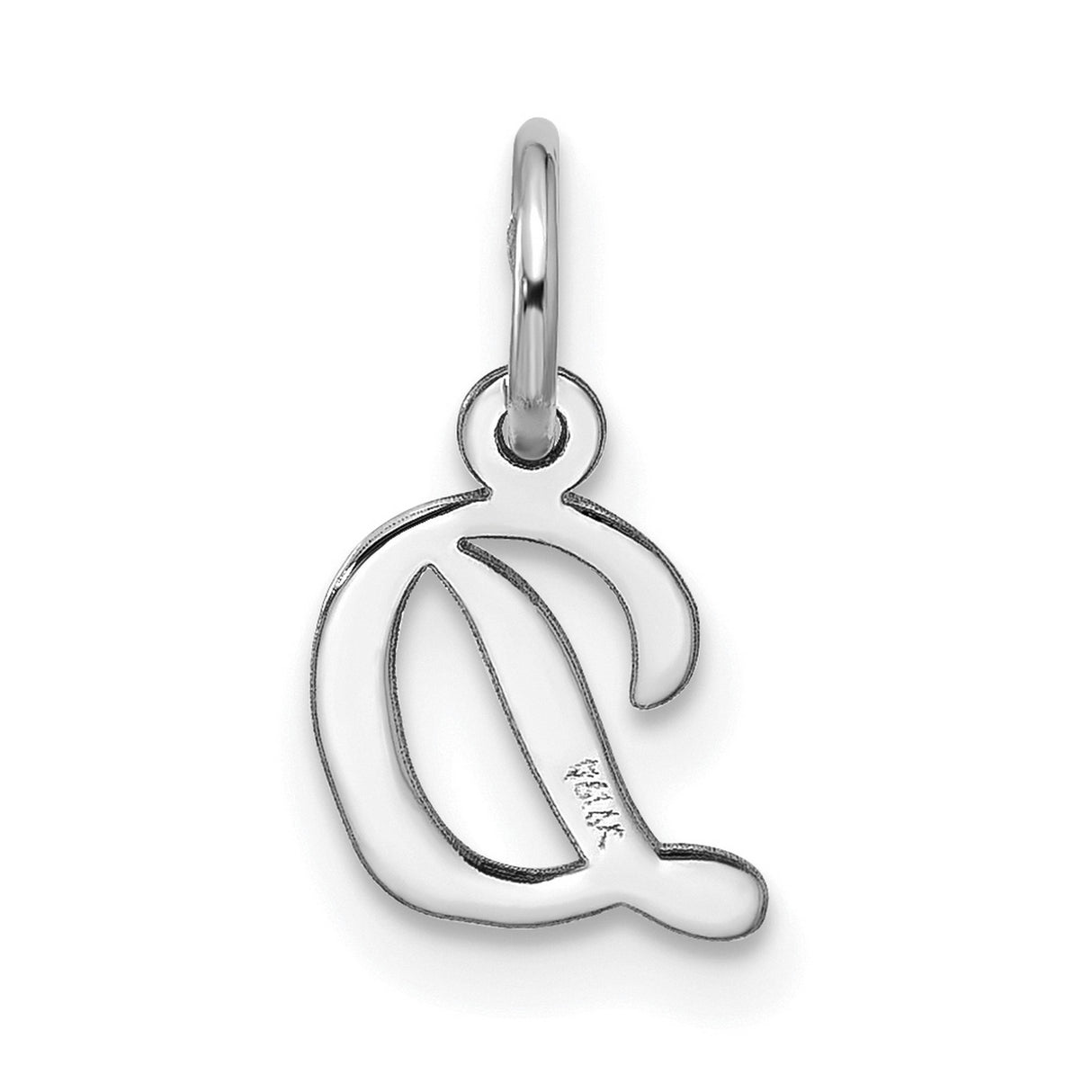 10k White Gold Script Letter C Pendant, Polished Cursive Initial Charm for Women