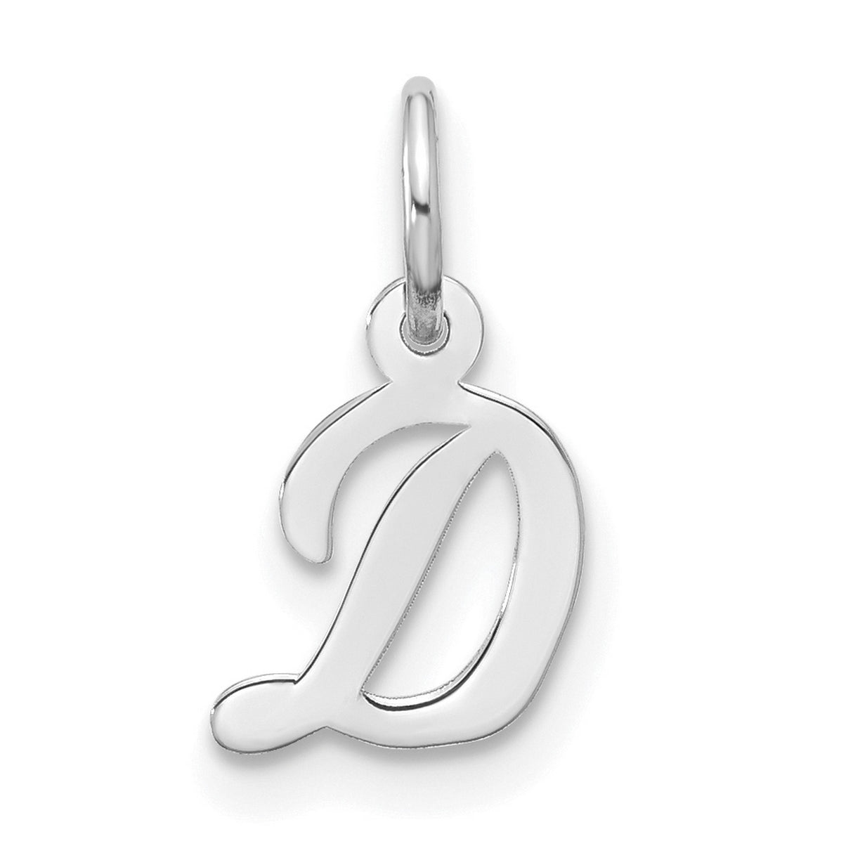 10k White Gold Script Letter C Pendant, Polished Cursive Initial Charm for Women