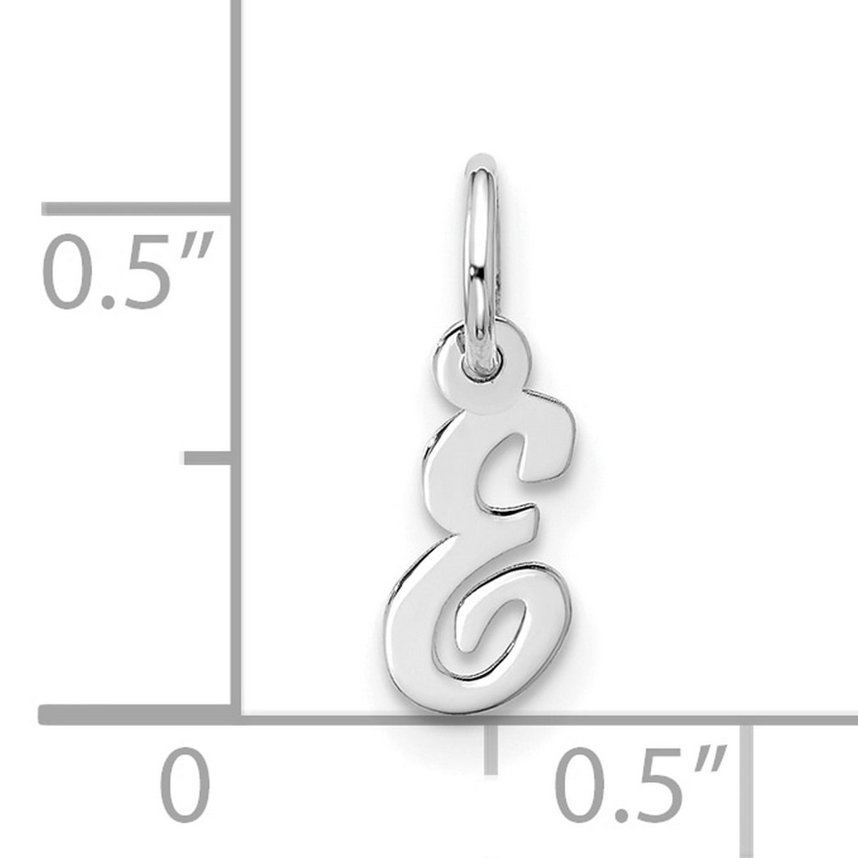 10k White Gold Script Initial E Pendant, Polished Letter Charm, Dainty Monogram Jewelry for Women