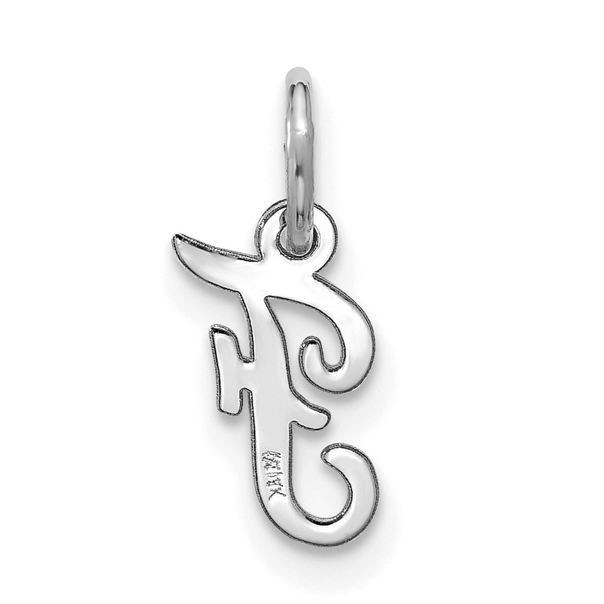 10k White Gold Initial F Pendant Charm, Script Letter Design for Women or Unisex Wear