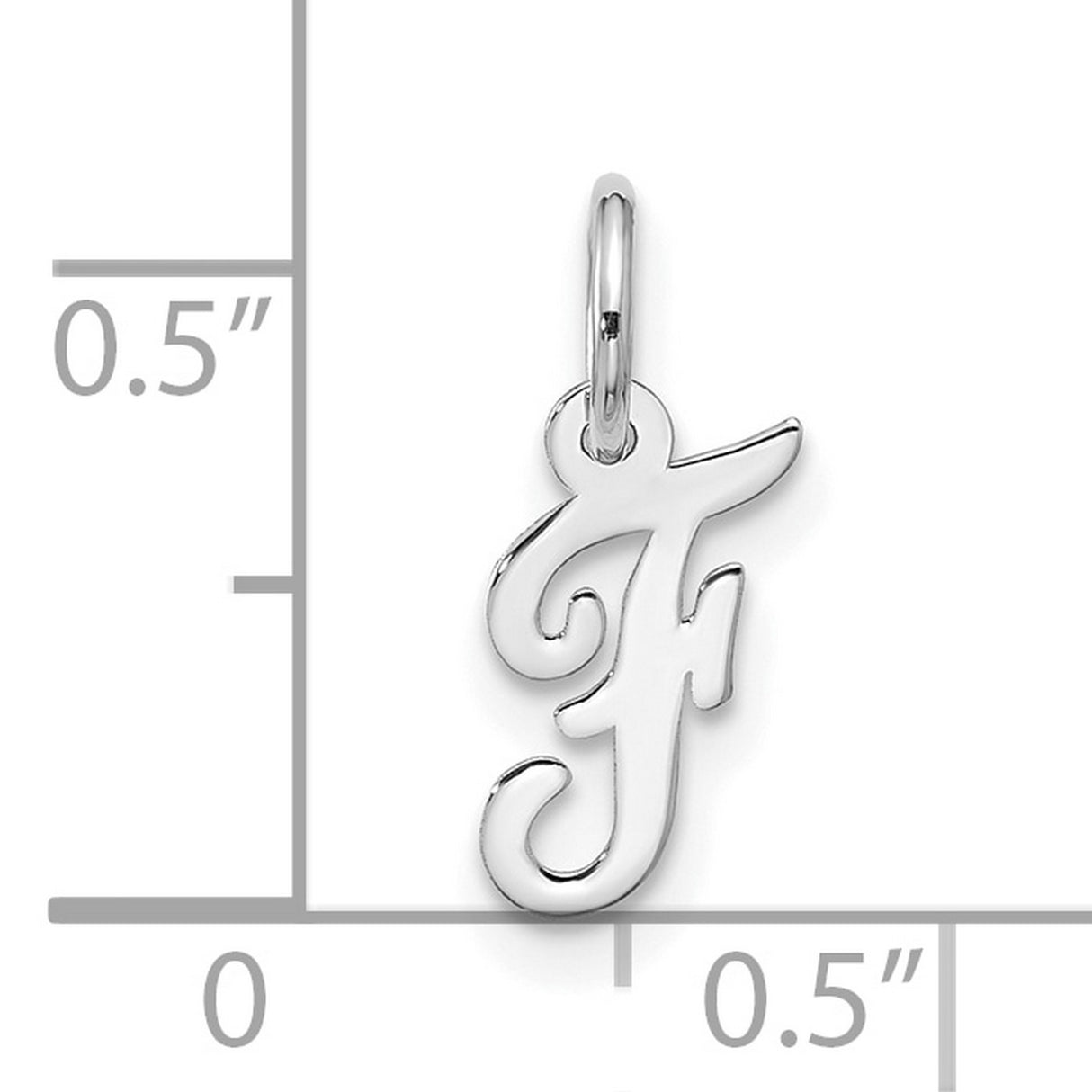 10k White Gold Initial F Pendant Charm, Script Letter Design for Women or Unisex Wear