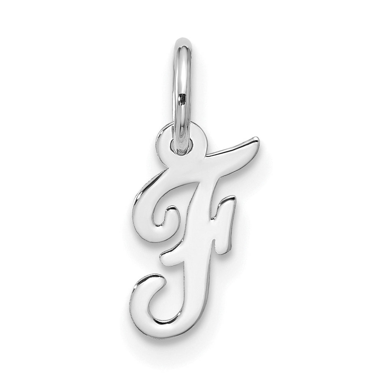 10k White Gold Initial F Pendant Charm, Script Letter Design for Women or Unisex Wear