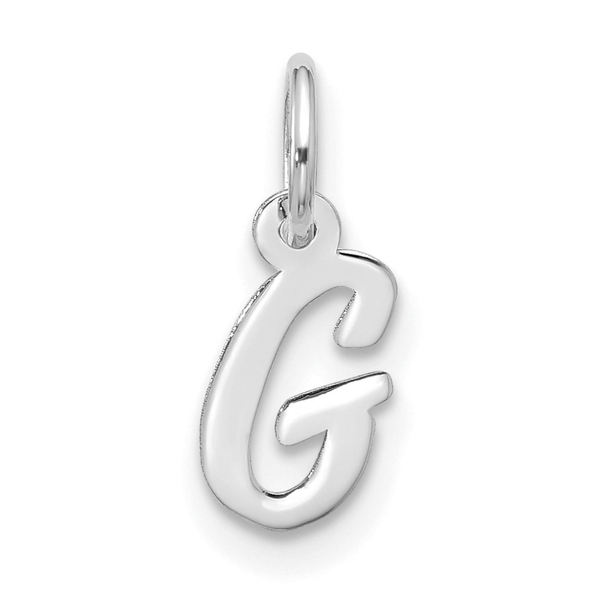 10k White Gold Script Letter G Pendant, Polished Monogram Charm for Women or Unisex Wear