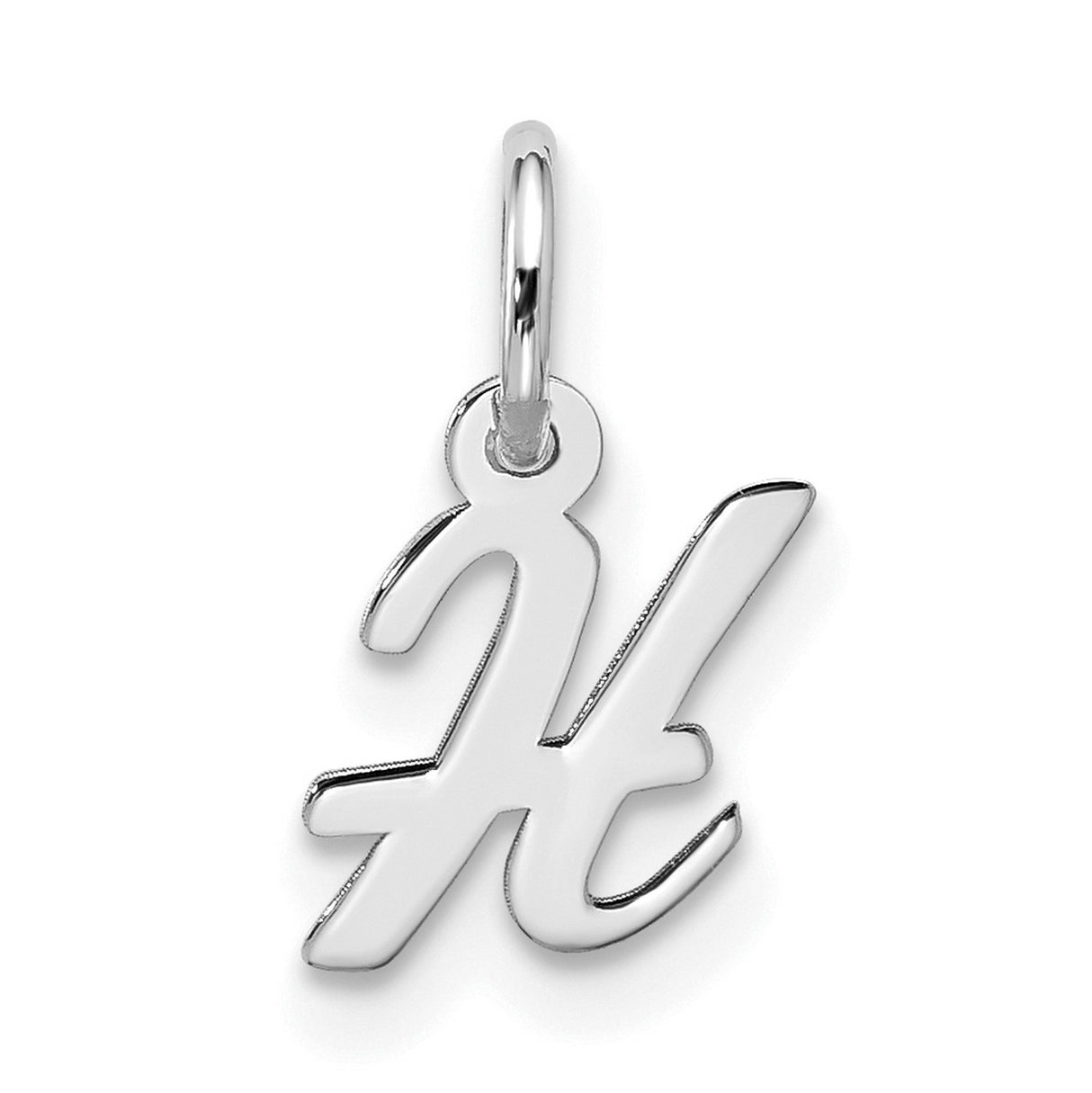 10k White Gold H Pendant Charm, Script Letter Design, Polished Finish, Monogram Jewelry for Women