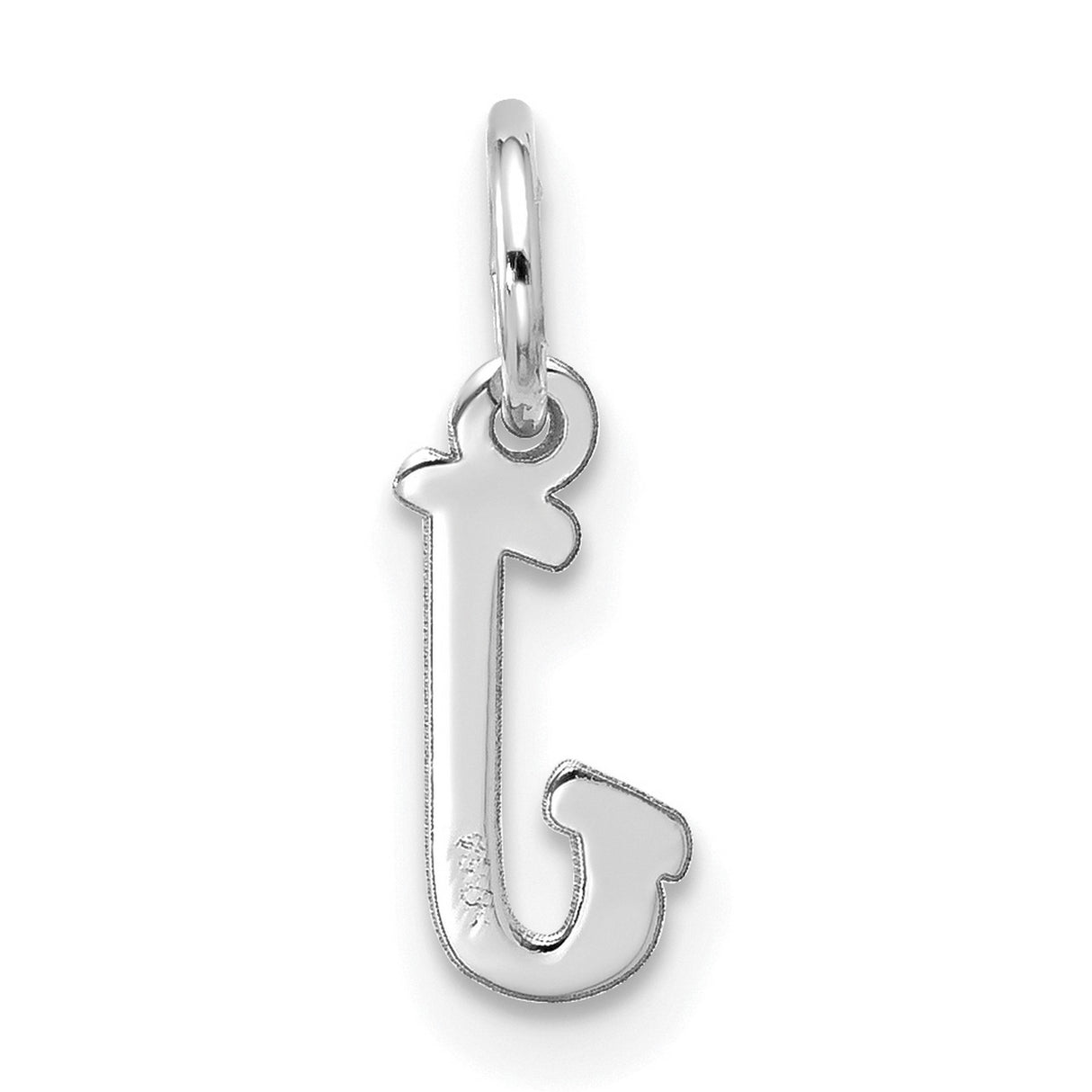 10k White Gold Initial Pendant Charm, Script Letter J, Polished Monogram Jewelry for Women