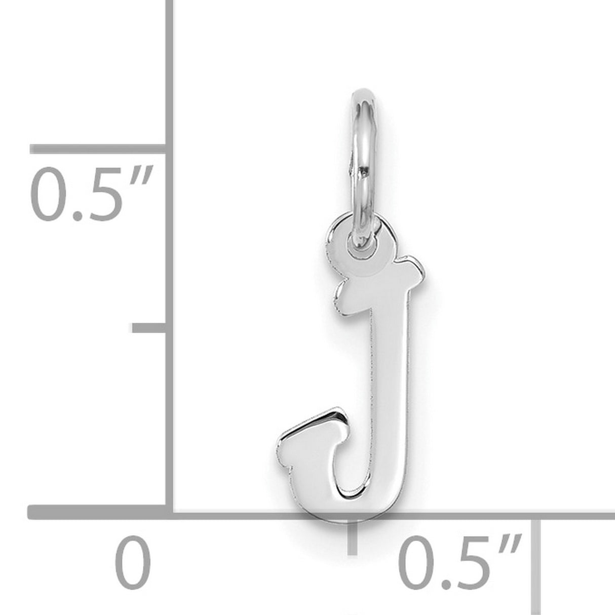 10k White Gold Initial Pendant Charm, Script Letter J, Polished Monogram Jewelry for Women