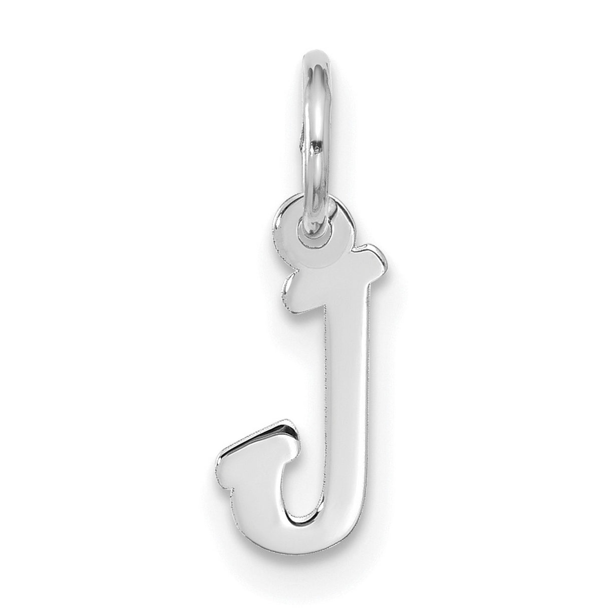 10k White Gold Initial Pendant Charm, Script Letter J, Polished Monogram Jewelry for Women