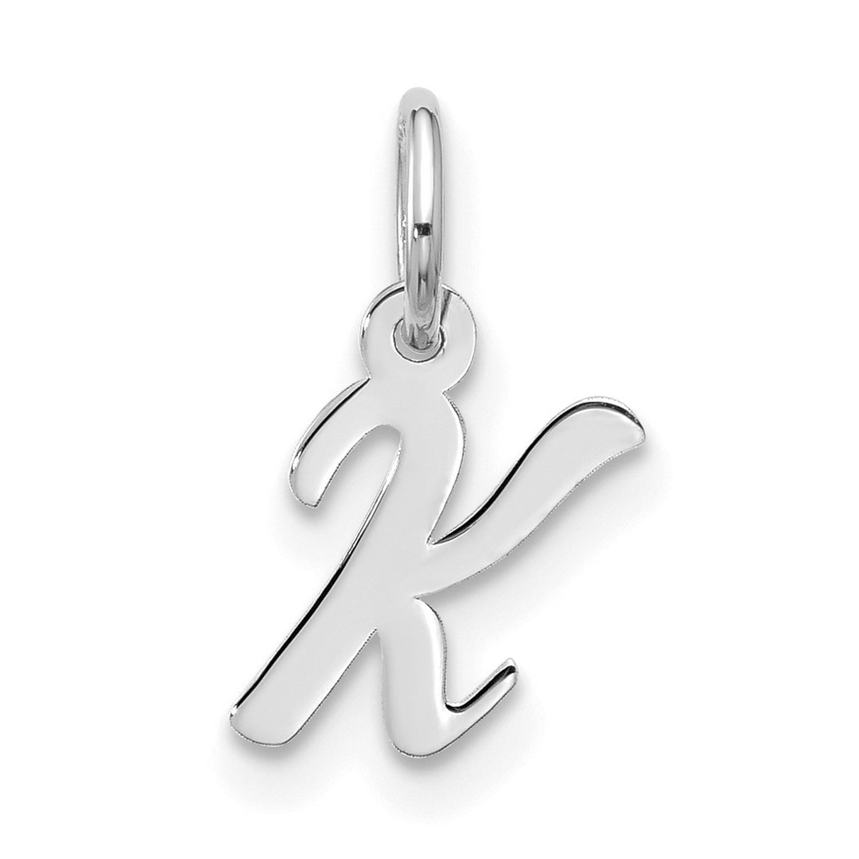 10k White Gold Initial K Pendant, Script Letter Charm for Necklace or Bracelet