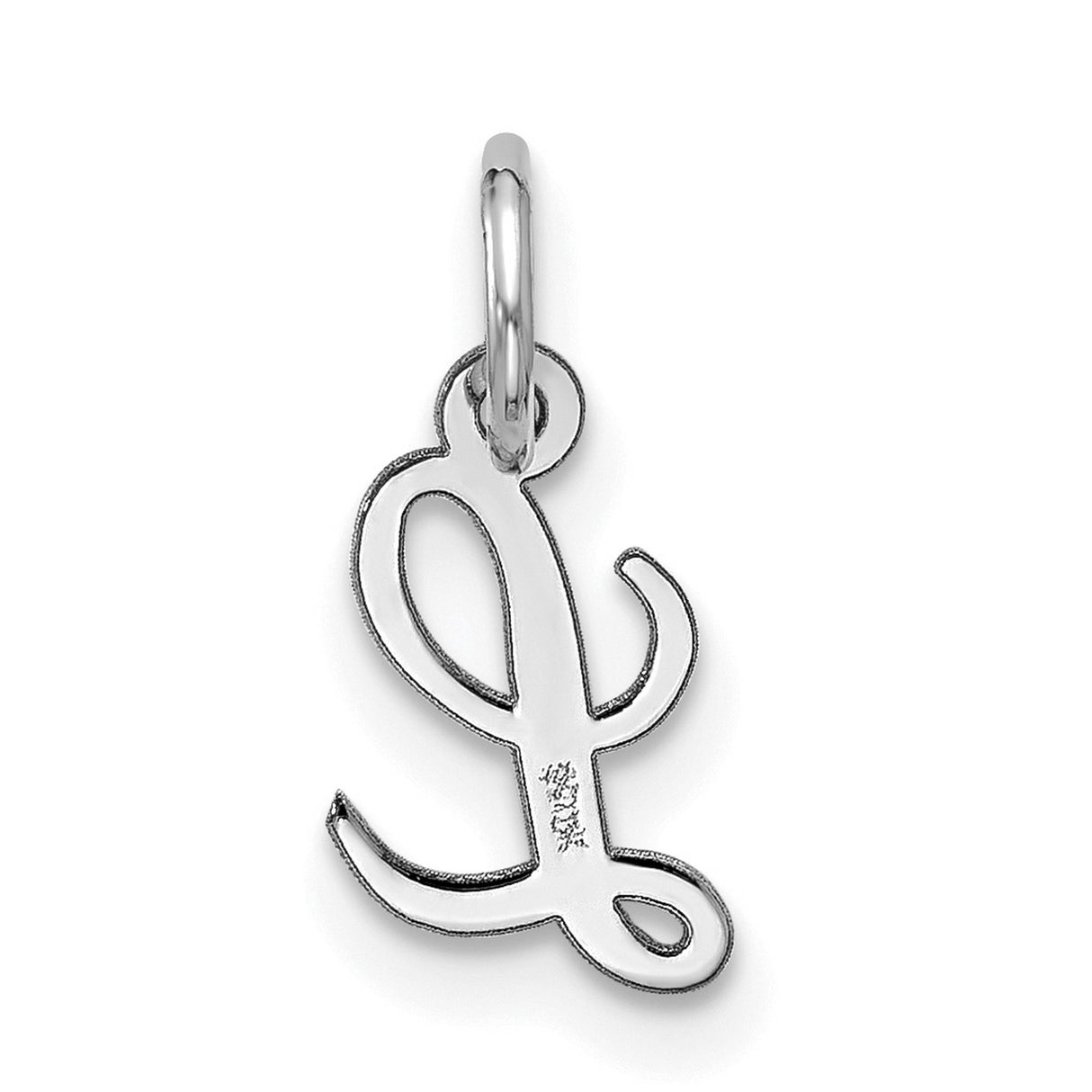 10k White Gold Script Initial L Pendant, Polished Cursive Letter Charm for Women