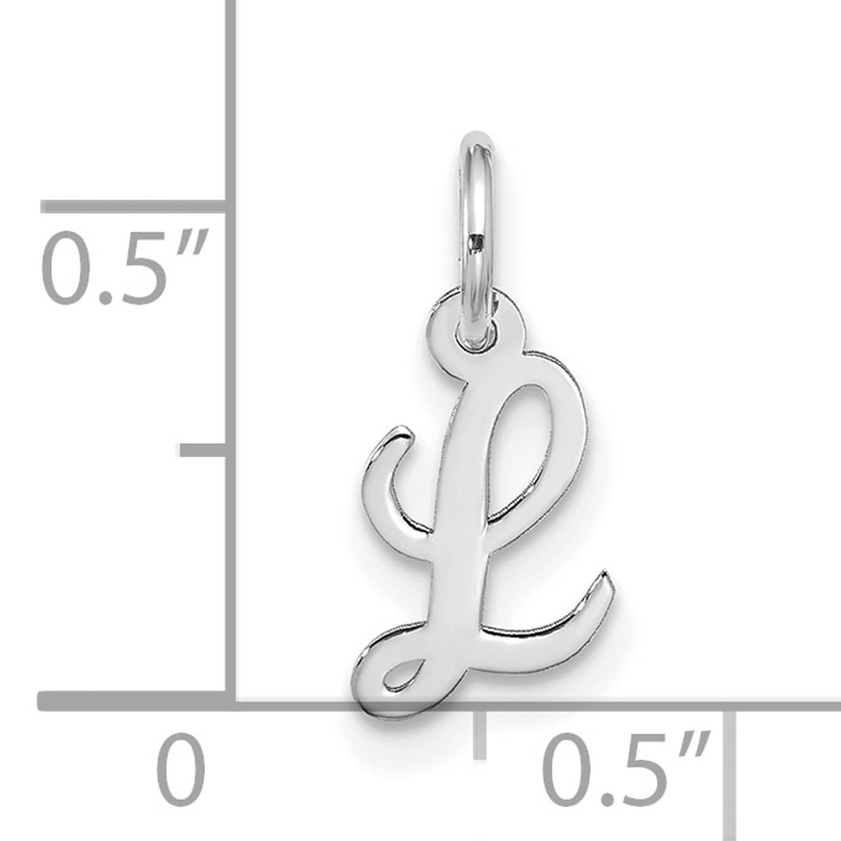 10k White Gold Script Initial L Pendant, Polished Cursive Letter Charm for Women