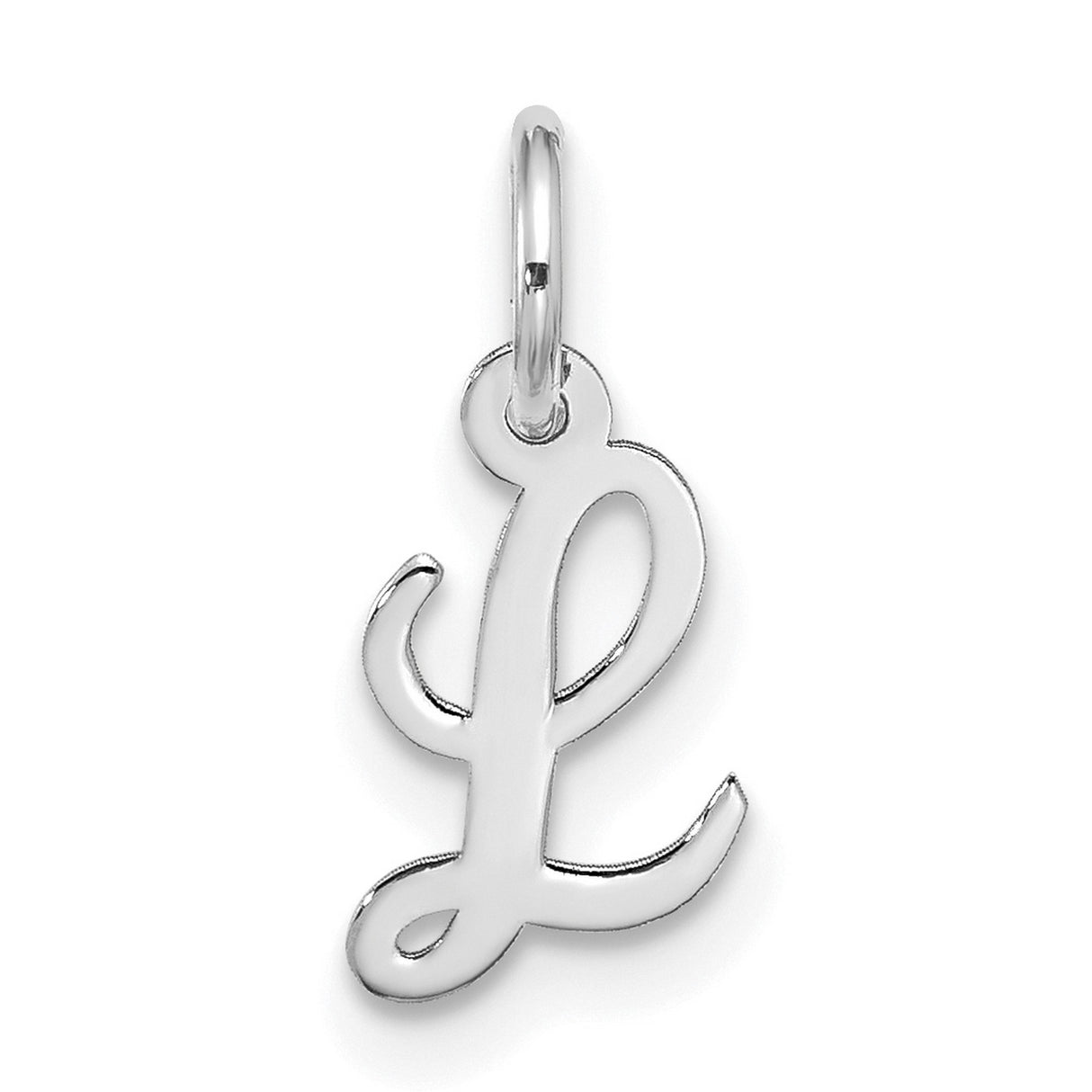 10k White Gold Script Initial L Pendant, Polished Cursive Letter Charm for Women