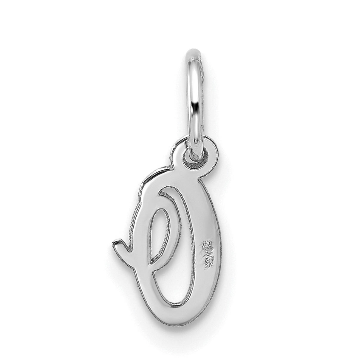 10k White Gold Initial C Pendant, Script Letter Charm with Polished Finish