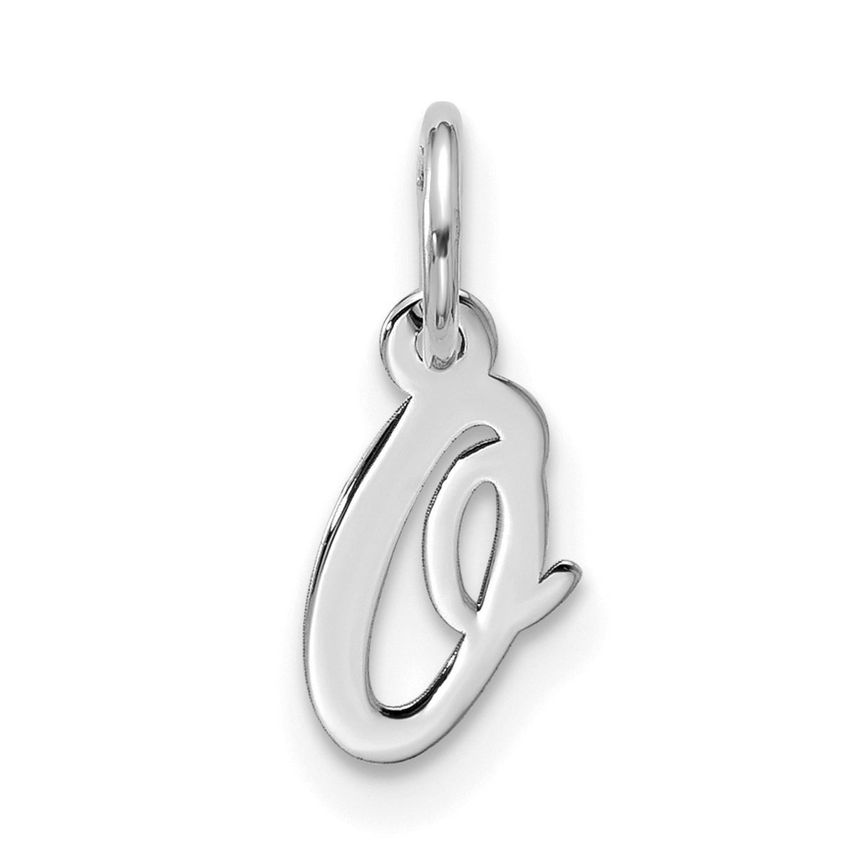 10k White Gold Initial C Pendant, Script Letter Charm with Polished Finish