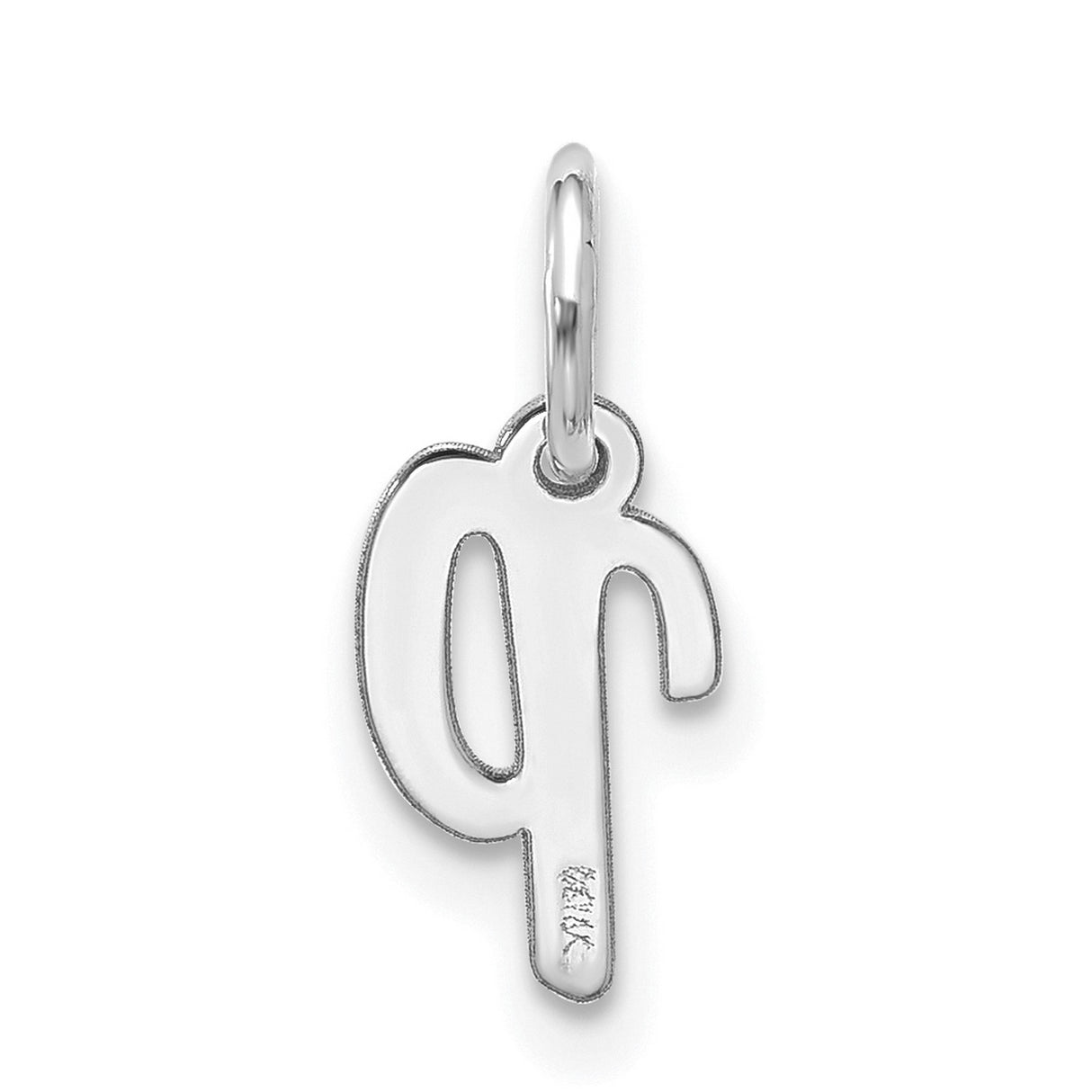 10k White Gold Initial Pendant, Script Letter P Charm, Polished Monogram Design for Women