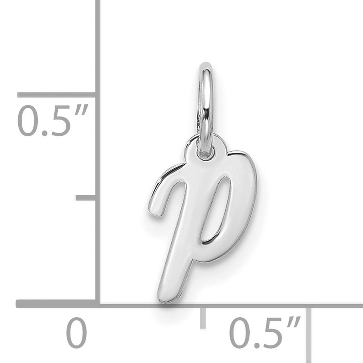 10k White Gold Initial Pendant, Script Letter P Charm, Polished Monogram Design for Women