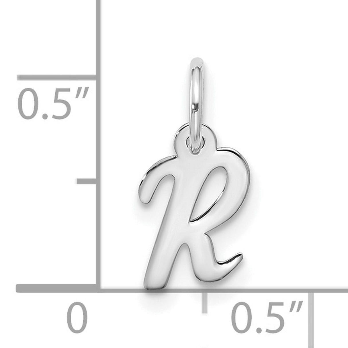 10k White Gold Letter R Pendant, Polished Script Initial Charm for Women