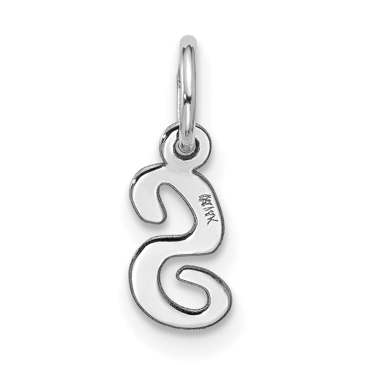 10k White Gold Script Initial S Pendant Charm, Flowing Cursive Letter Design