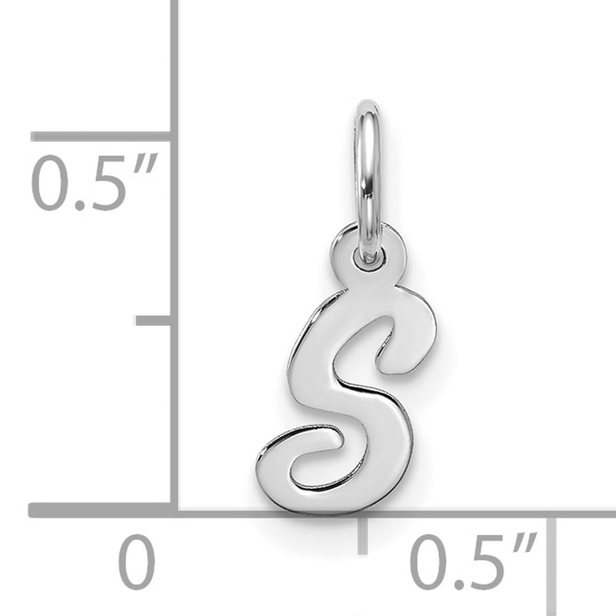 10k White Gold Script Initial S Pendant Charm, Flowing Cursive Letter Design