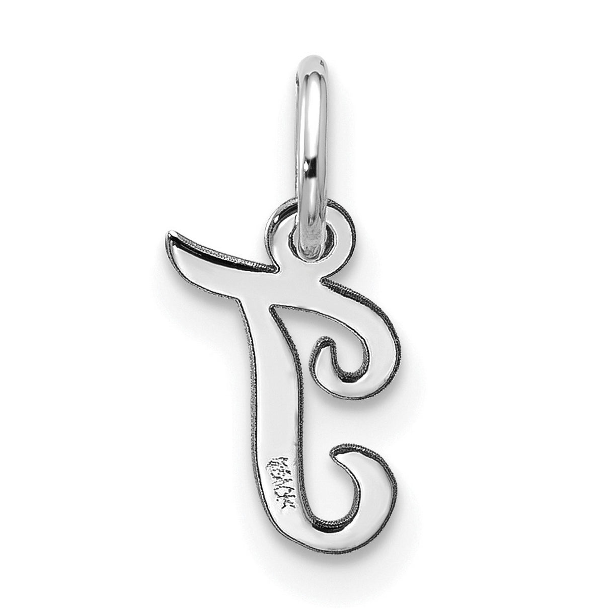 10k White Gold Initial J Pendant, Polished Script Letter Charm for Necklace or Bracelet