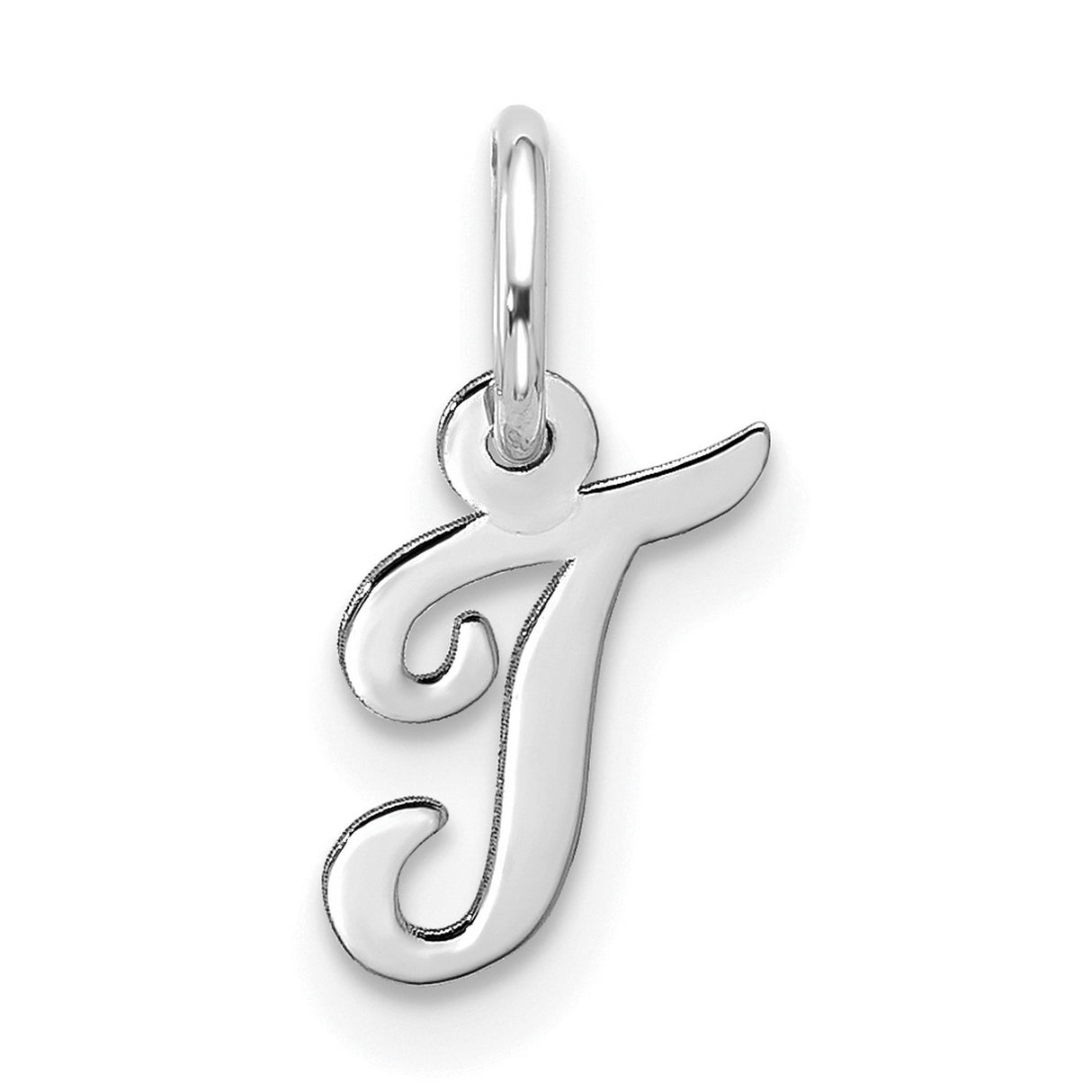10k White Gold Initial J Pendant, Polished Script Letter Charm for Necklace or Bracelet