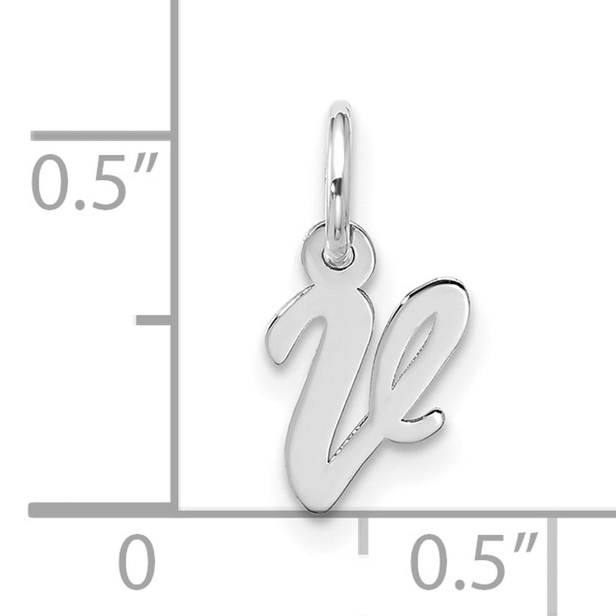 10k White Gold Script Letter V Pendant, Polished Cursive Initial Charm for Women