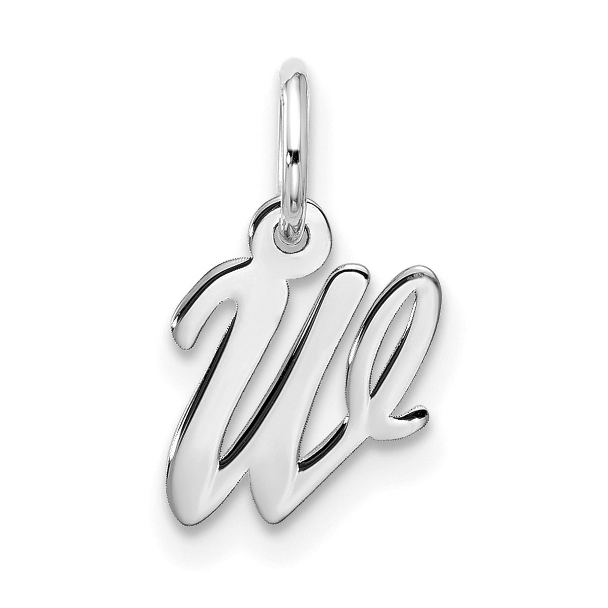 10k White Gold Script We Pendant, Cursive Letter Charm Symbolizing Unity and Connection