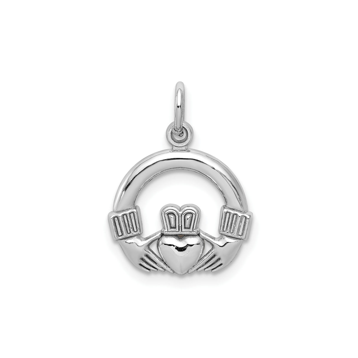10k White Gold Claddagh Pendant with Heart, Hands and Crown, Irish Celtic Symbol