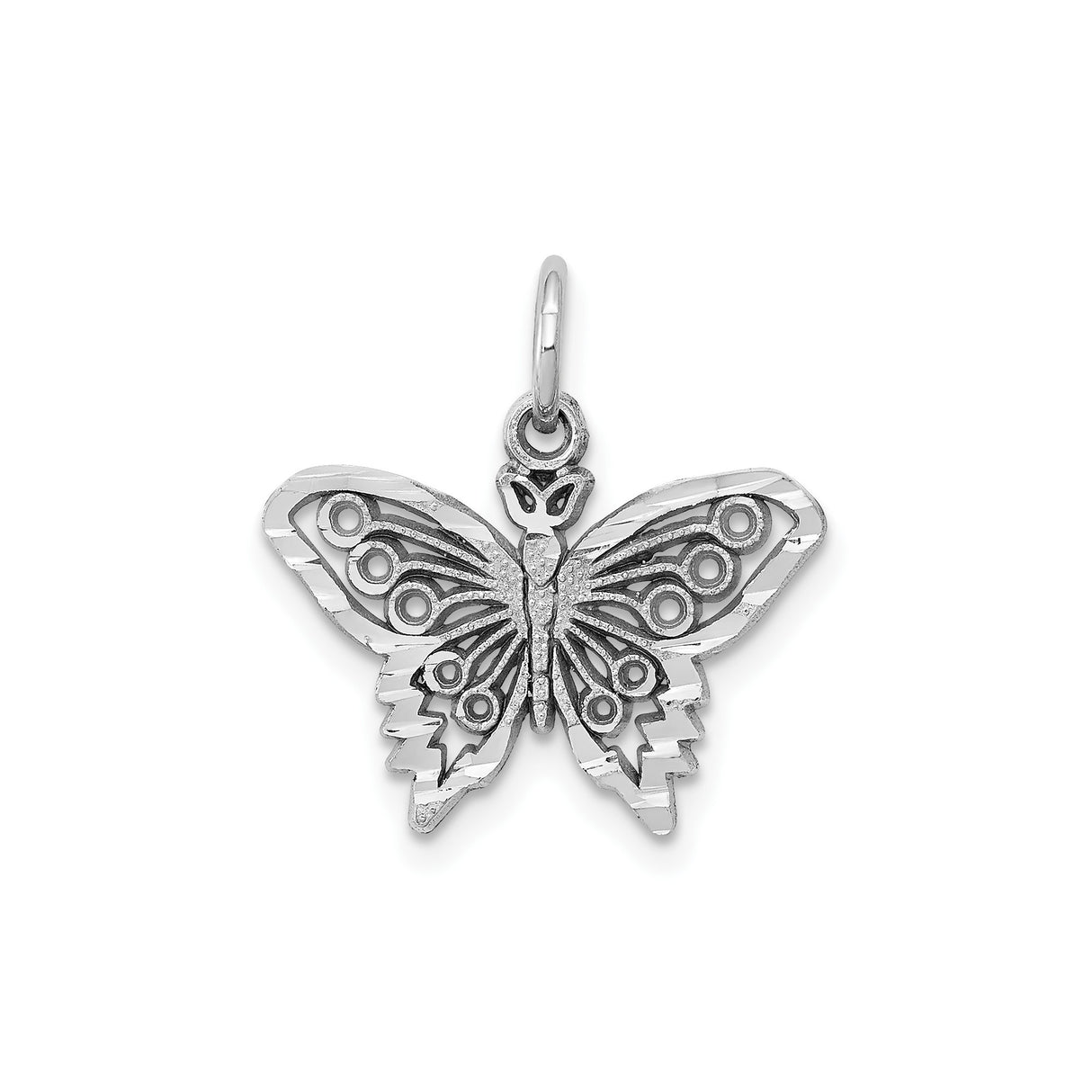 10k White Gold Butterfly Pendant with Openwork and Textured Detailing