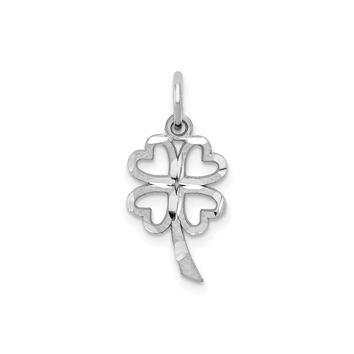 10k White Gold Four Leaf Clover Pendant with Heart Shaped Leaves, Irish Luck Charm for Women