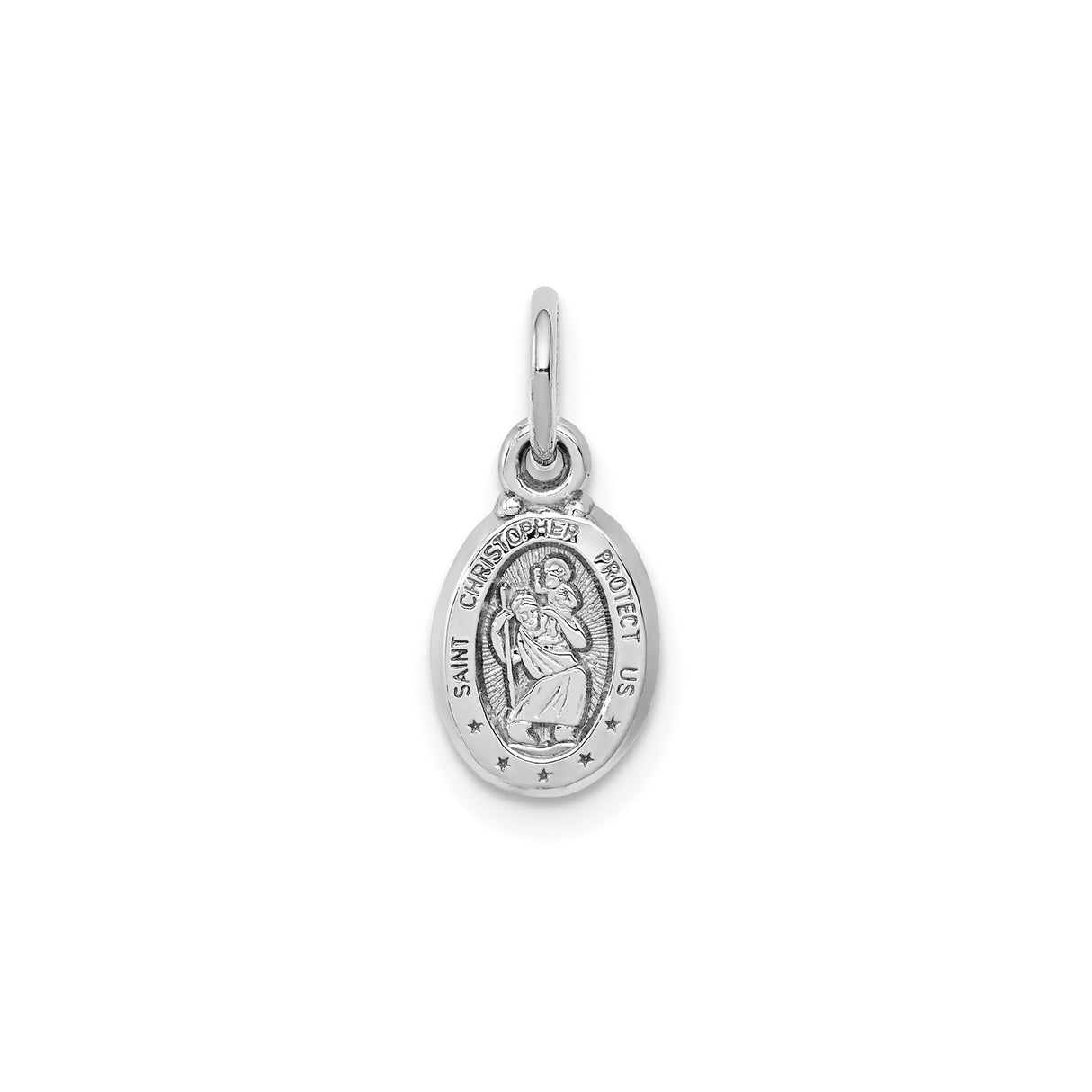 10k White Gold Saint Christopher Oval Medal Pendant, Travel Protection Religious Charm