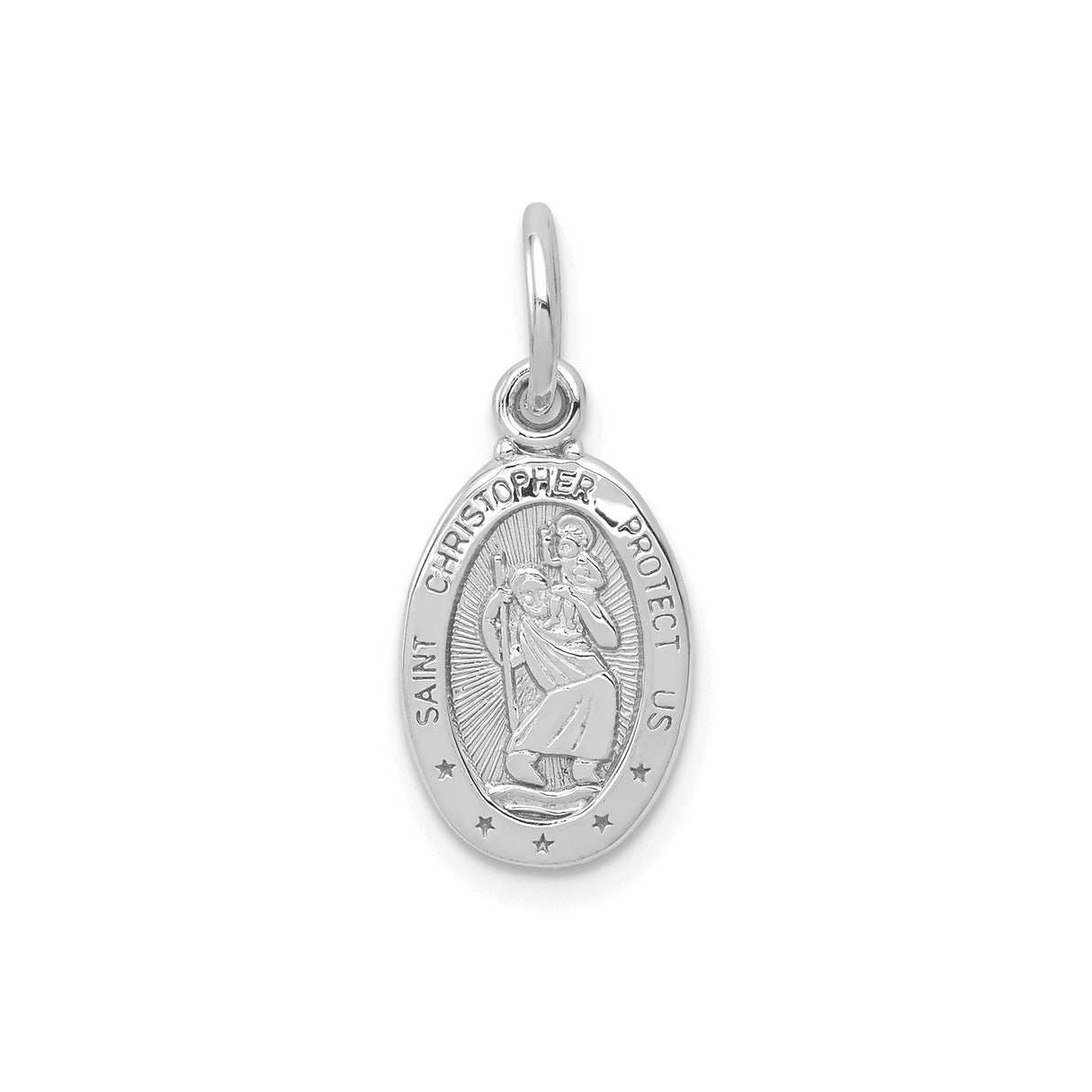 10k White Gold Saint Christopher Oval Pendant with Raised Letters Medallion