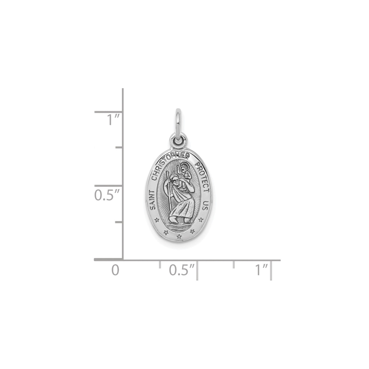 10k White Gold Saint Christopher Oval Pendant with Halo Medallion Design