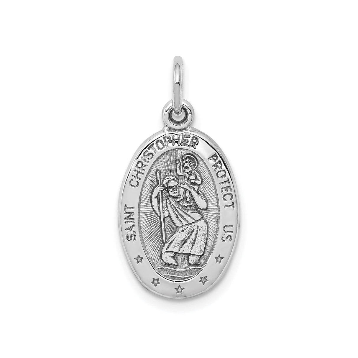 10k White Gold Saint Christopher Oval Pendant with Halo Medallion Design