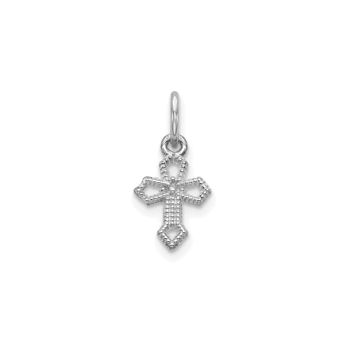 10k White Gold Cross Pendant with Textured Design, Minimalist Religious Charm for Men and Women