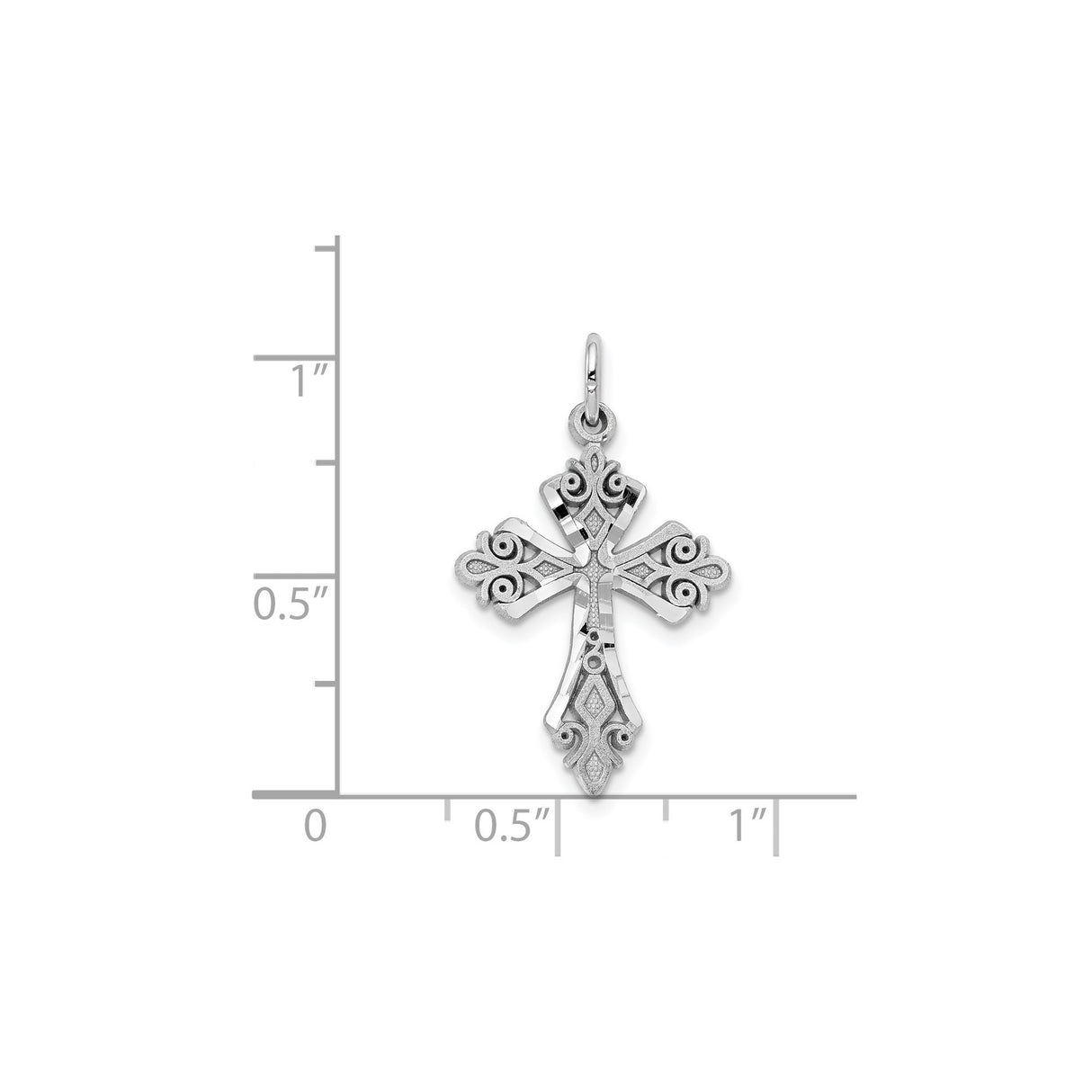 10k White Gold Cross Pendant with Filigree and Diamond Cut Details, Vintage Style Faith Jewelry