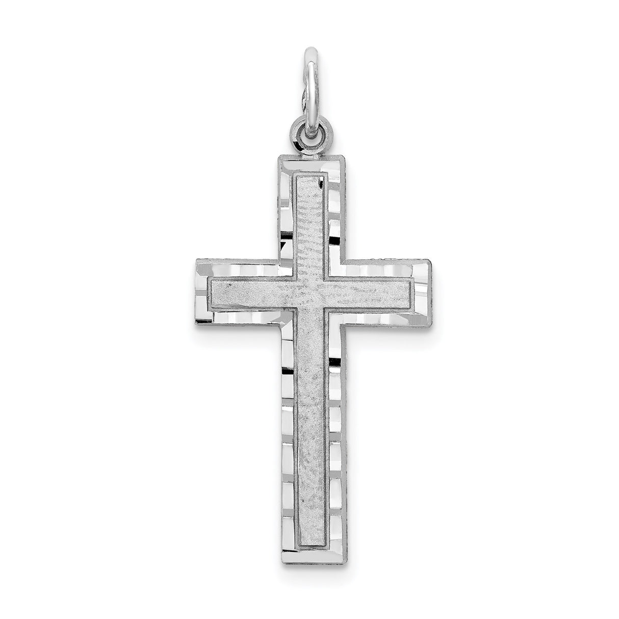10k White Gold Cross Pendant with Beveled Edge and High Polish Finish for Men and Women