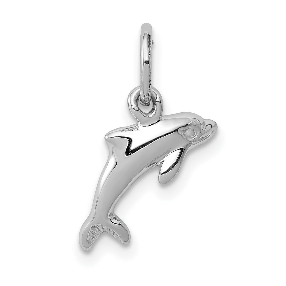 10k White Gold Dolphin Pendant, Jumping Dolphin Ocean Motif Marine Charm for Women
