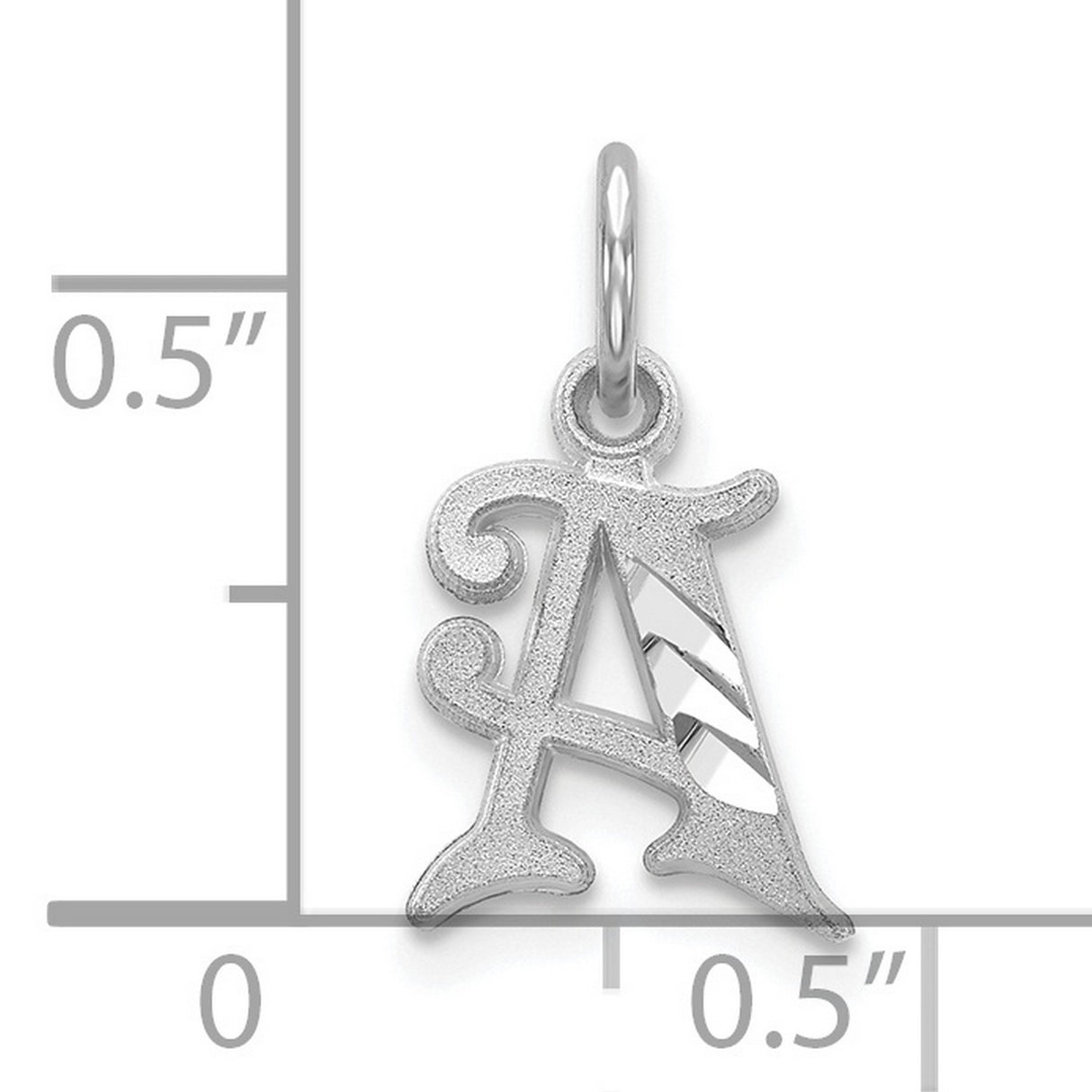 10k White Gold Initial A Pendant, Script Letter Charm with Polished Accents