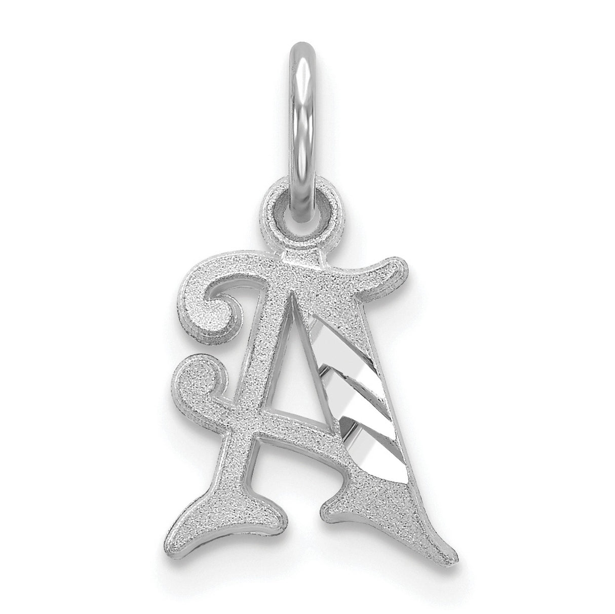 10k White Gold Initial A Pendant, Script Letter Charm with Polished Accents