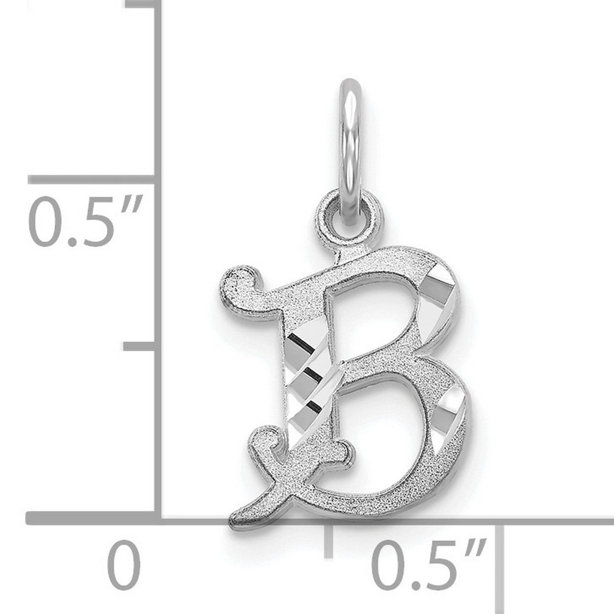 10k White Gold Initial B Pendant, Script Letter Charm with Polished and Textured Finish