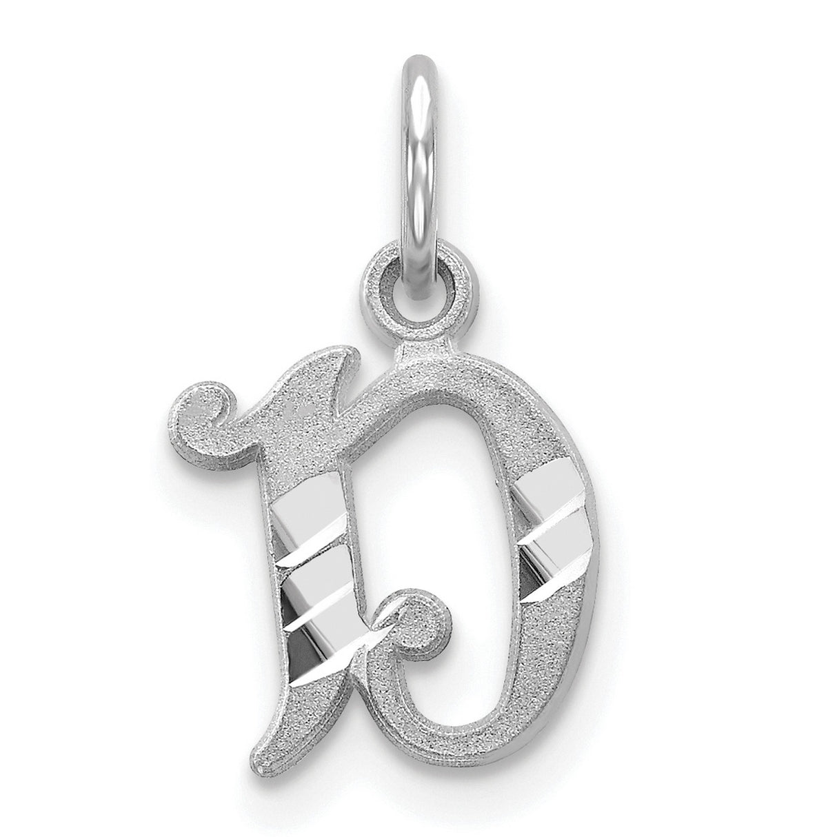 10k White Gold Initial D Pendant, Script Letter Design with Polished and Textured Finish
