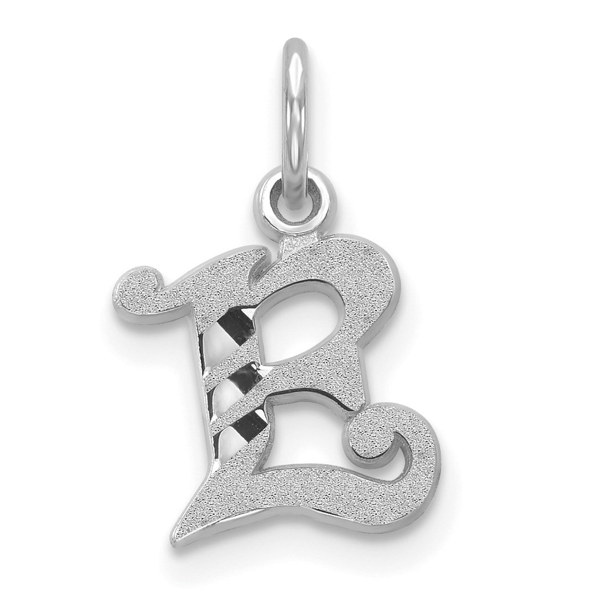 10k White Gold Pendant, Old English Letter R Alphabet Charm, Unisex Initial Jewelry